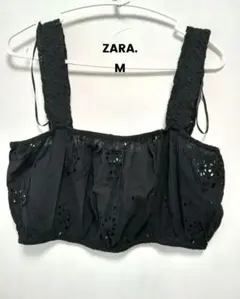 zara レースシャツ クロップトップ ブラック