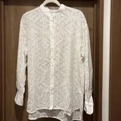 OPAQUE.CLIP レース柄 ホワイト長袖シャツ