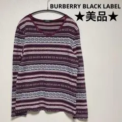 【美品】バーバリーブラックレーベル 刺繍ロゴ 長袖 カットソー ワインレッド