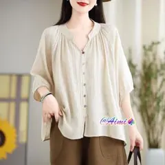 ブラウス レディース 夏物 無地 着心地いい 薄手 ゆったり トップス V字襟