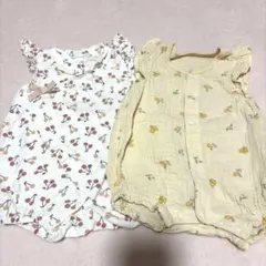 ベビー春夏ロンパース70cm さくらんぼ/れもん柄2枚セット