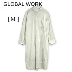 【グローバルワーク】長袖コーデュロイシャツワンピース ロング丈 ベージュ2515