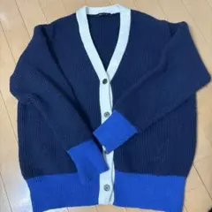 ネイビーと青のリブ編みカーディガン