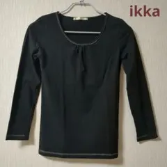 iKKA 長袖Tシャツカットソー ロングTシャツ ロンT 黒 S