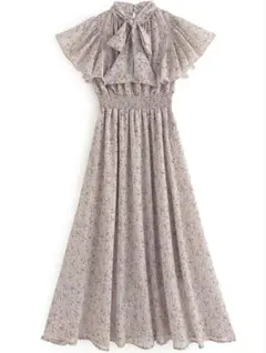 グレイル 花柄フリルスリーブボウタイフレアワンピース