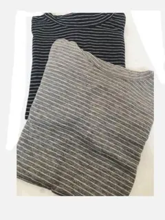 新品＆used ＊ ボーダー ドット タートルネック カットソー 長袖 M