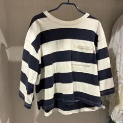 ストライプ 五分袖 カットソー ネイビー