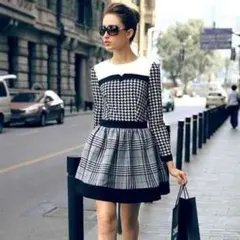 値下げしました！千鳥格子柄のエレガントワンピース Sサイズ