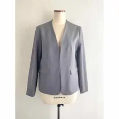 GU ジーユー 洗える ノーカラー ジャケット グレー L 総裏