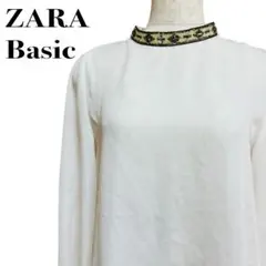 ZARA ザラベーシック 白シャツ 長袖 シアー バンドカラー XS【1870】