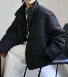 【ap retro】アプレトロ　エコダウンフードビッグブルゾン　ブラック