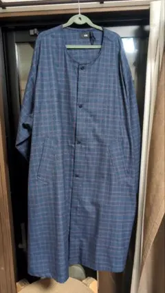 ネイビー系チェック ロングシャツ