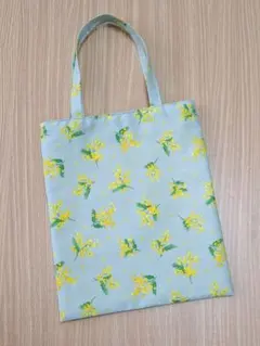 ミニトートバッグ☆ぺたんこトート☆ハンドメイド☆ミモザ☆グリーン