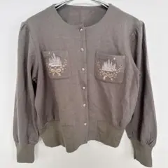【L】ベージュのウールカーディガン 刺繍ポケット付き レディース 長袖 トップス