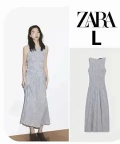 ZARA ギンガムチェック柄ミディワンピース - メルカリ