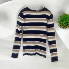 グローバルワーク　ストライプリブニット 長袖 ネイビー　M ニット