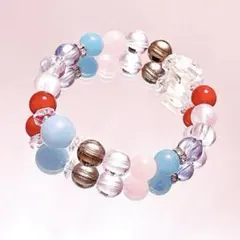 カラフル天然石ブレスレット　パワーストーン　水晶　シトリン、ローズクオーツ