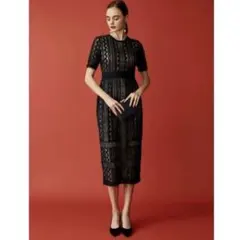 【ラグナムーン】極美品♡LADYジオメトリックレースドレス、黒、S、結婚式、食事