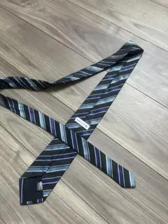 美品　青山　ネクタイ　ネイビー　ストライプ　スリム　ダーク　就活　洗え