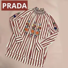PRADAプラダ刺繍ブラウス赤白ストライプ36XS 2020リゾートコレクションのサムネイル