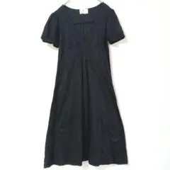 クミキョク ひざ丈 半袖ワンピースブラック Vネック フレアデザイン サイズ2