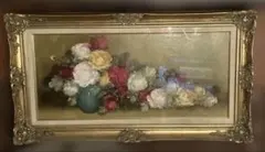 油彩画 花瓶の白い薔薇 Tadashi サイン入り - メルカリ
