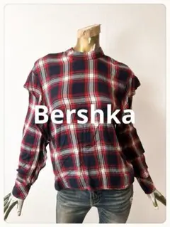 ☘️T23493☘️Bershka 長袖 チェック ブラウス シャツ Mのサムネイル