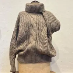 aquagarage ケーブル編み ニット オフタートル （グレージュ）