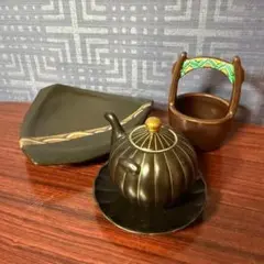 和モダン陶器セット 急須 茶器 小物入れ 飾り皿 在銘あり 黒釉のサムネイル