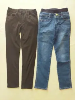キッズ スキニーパンツセット 黒と青
