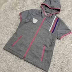 て*ナ様 200L34　アディダス　半袖　裏起毛　切替　ジップパーカー　Ｌ　グレ