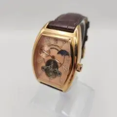 稼働品】Y2K 00s ムーンフェイズ ダブルテンプ 自動巻き スケルトン 