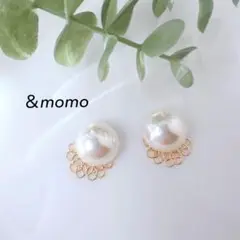 1 ぷっくりパール×レース　ハンドメイド　ピアス　イヤリング　シンプル　上品