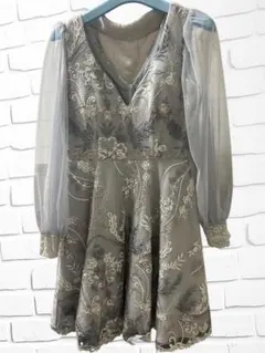 JEWELS グレー 花柄刺繍 ドレス