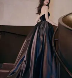【ブラックドレス】　値下げしました！　ベルベット×サテン　結婚式の二次会などに