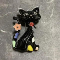 No.2689ハンドメイド ヘアゴム レジン ドライフラワー 黒猫ちゃん