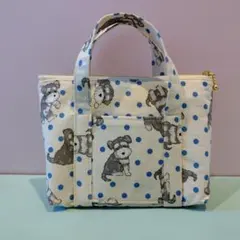 シュナウザー柄水玉模様のミニトートバッグ