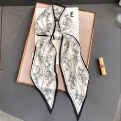 ロングスカーフ リボンスカーフ バッグチャーム ヘアアクセ 花柄 ホワイト