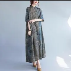 モード系大人上品大　きいサイズレディースゆったり　シャツロングワンピース春