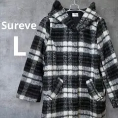 Sureve フード付き チェック柄 チェスターコート L