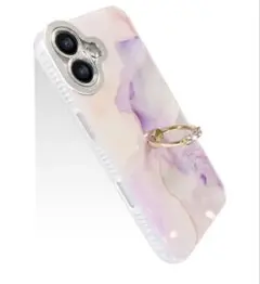 iPhone16 ケース　リング付き　大理石　ピンクパープル