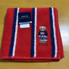 新品ポロラルフローレン ポロベア タオルハンカチ ストライプレッド
