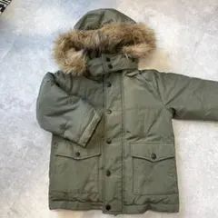 GU オリーブ色 ファー付きダウンコート 110