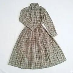 昭和レトロ　ヴィンテージ　ワンピース　チェック　古着　日本製　プリーツ