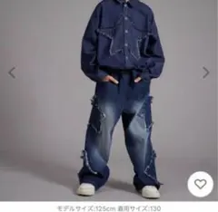 ペアマノンストリート　モチーフ クラッシュ ワイド デニム パンツ　セットアップ