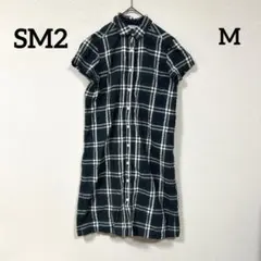 SM2 サマンサモスモス 半袖チェック柄ワンピース 緑青系