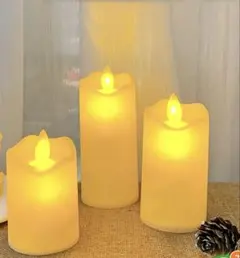 LEDライト付きクリーム色キャンドル3本セット