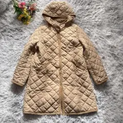 ビームスハート　キルティングコート　【L】　ライトブラウン　フード付き　中綿