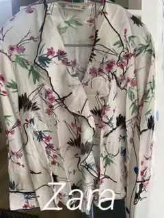 ZARA BASIC 長袖 ブラウス 鶴柄 和風 XS Floral printのサムネイル