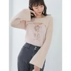 MAJESTIC LEGON デコルテオープンレースアップニット